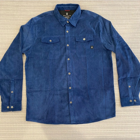 Spyder Men’s Blue Corduroy Button Down Long Sleeve Shirt L - Picture 2 of 8